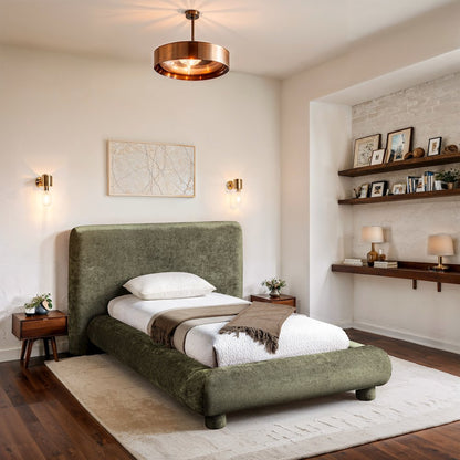 Blair Green Chenille Fabric Upholstered Twin Bed