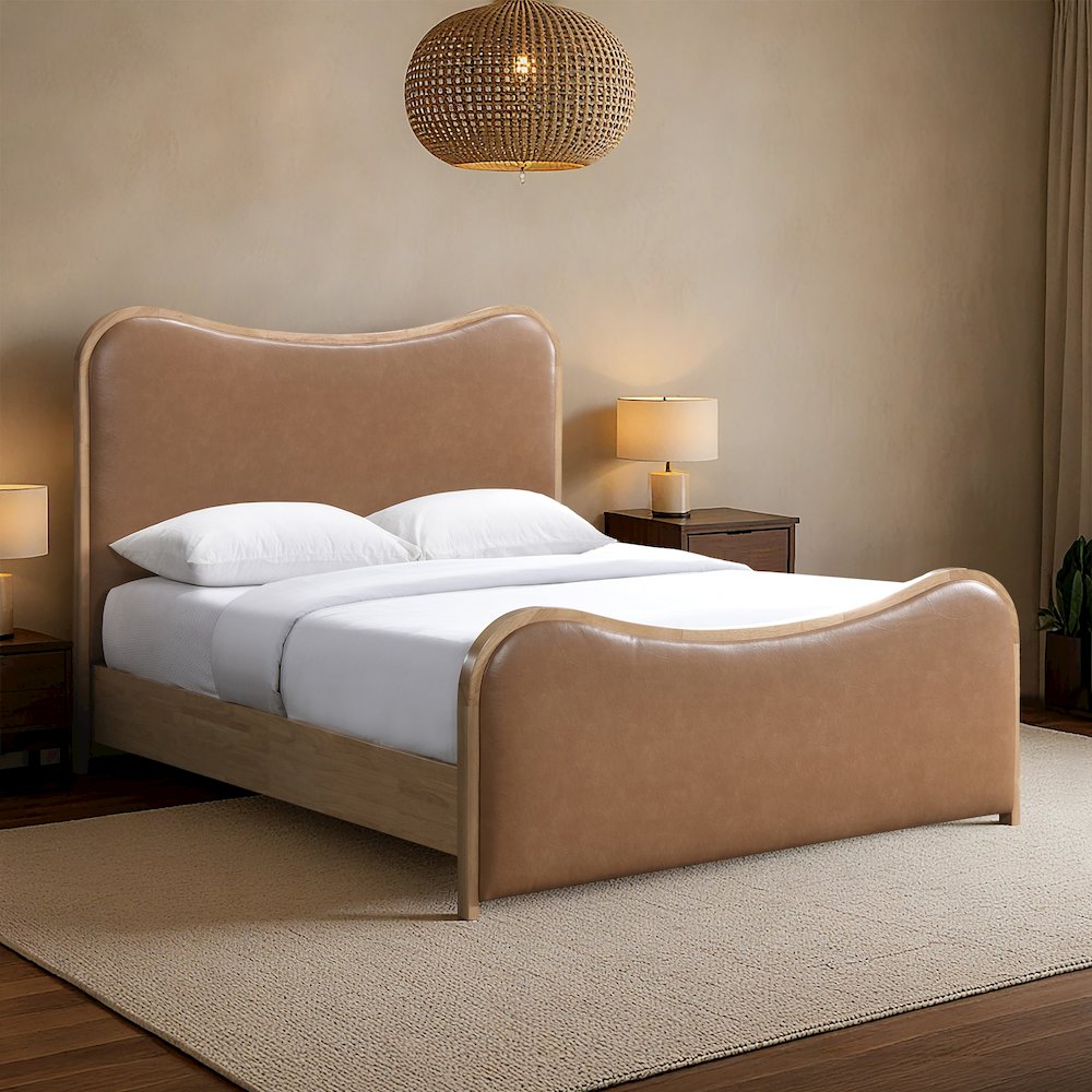 Arvada Cognac Vegan Leather Upholstered Queen Bed (3 Boxes)