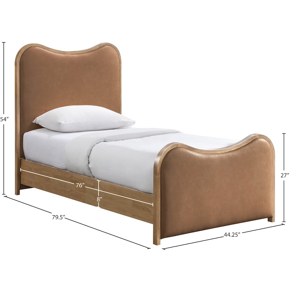 Arvada Cognac Vegan Leather Upholstered Twin Bed (3 Boxes)