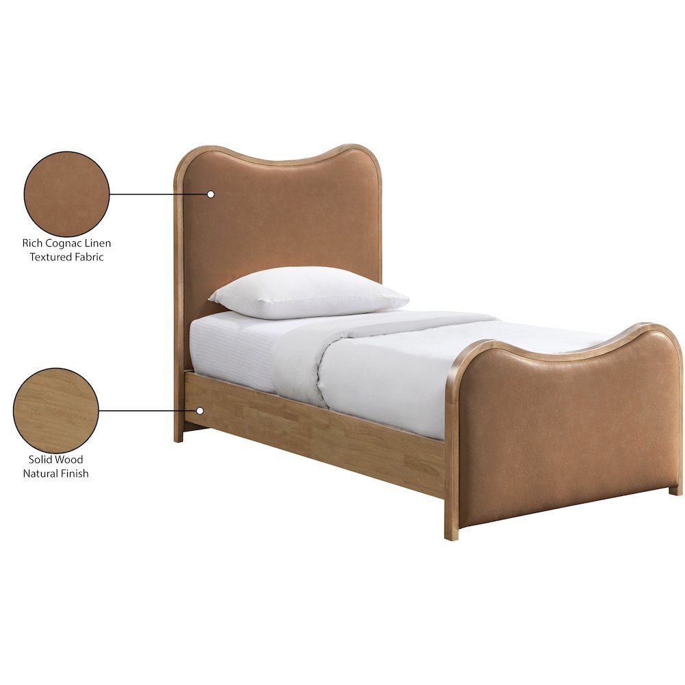 Arvada Cognac Vegan Leather Upholstered Twin Bed (3 Boxes)