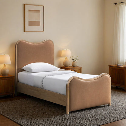 Arvada Cognac Vegan Leather Upholstered Twin Bed (3 Boxes)