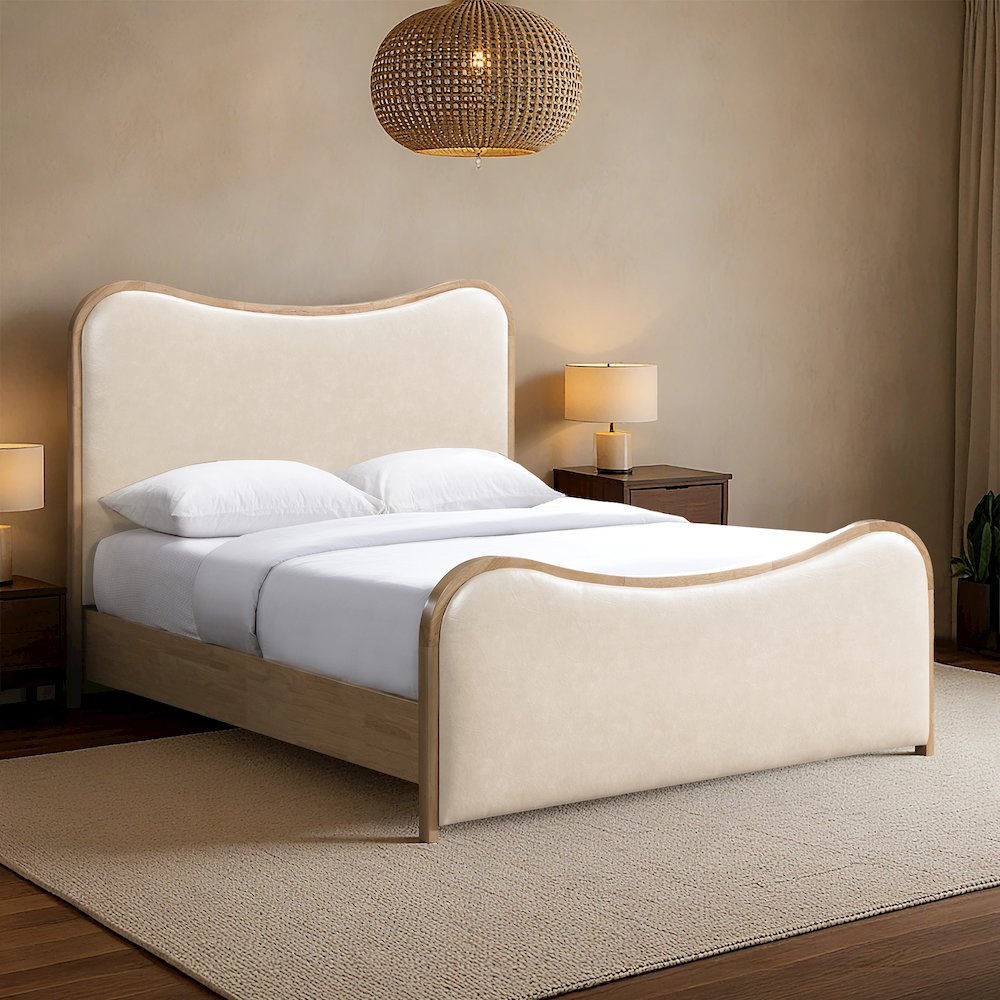 Arvada Cream Vegan Leather Upholstered King Bed (3 Boxes)