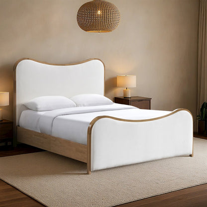 Arvada Cream Linen Textured Fabric Upholstered King Bed (3 Boxes)