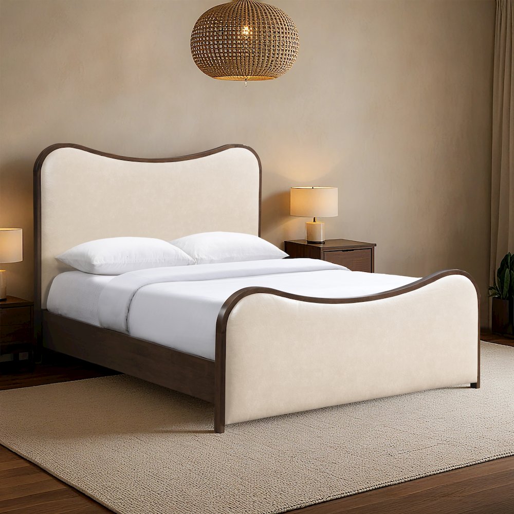 Arvada Cream Vegan Leather Upholstered Full Bed (3 Boxes)