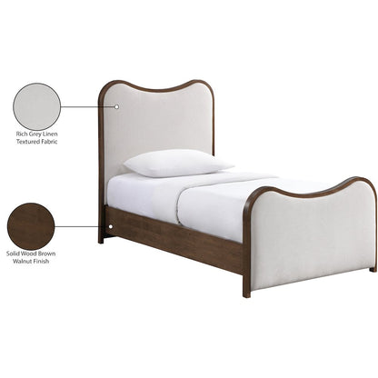Arvada Beige Linen Textured Fabric Upholstered Twin Bed (3 Boxes)