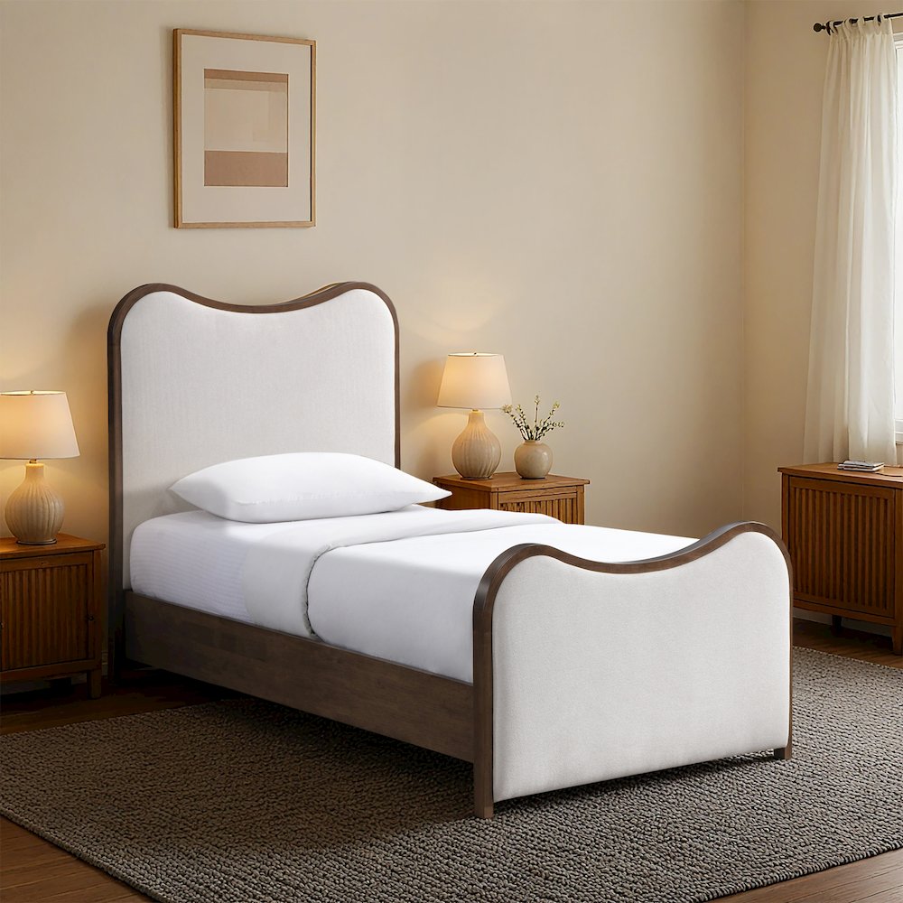 Arvada Beige Linen Textured Fabric Upholstered Twin Bed (3 Boxes)