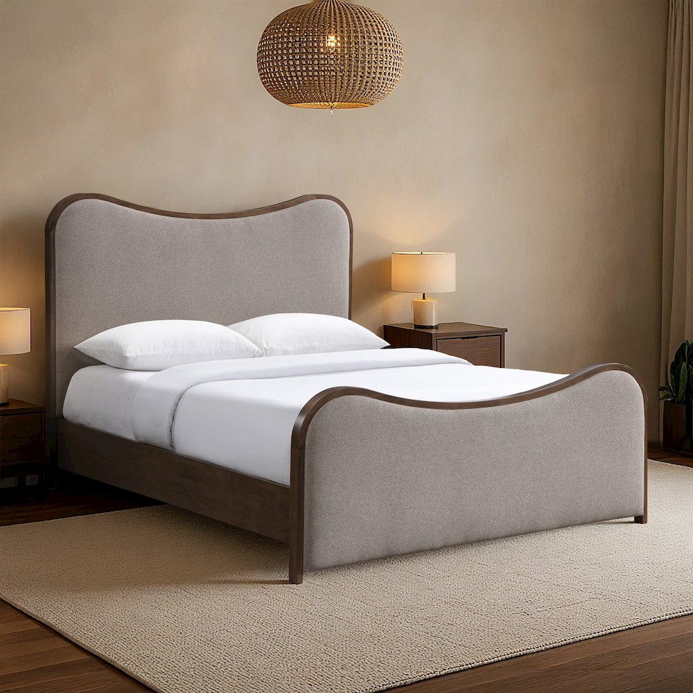 Arvada Brown Linen Textured Fabric Upholstered Queen Bed (3 Boxes)