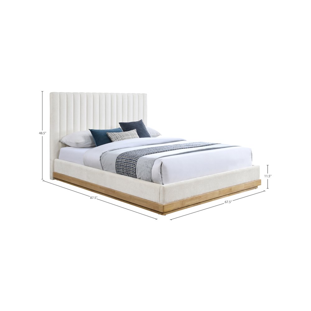 Emmet Cream Chenille Fabric Queen Bed