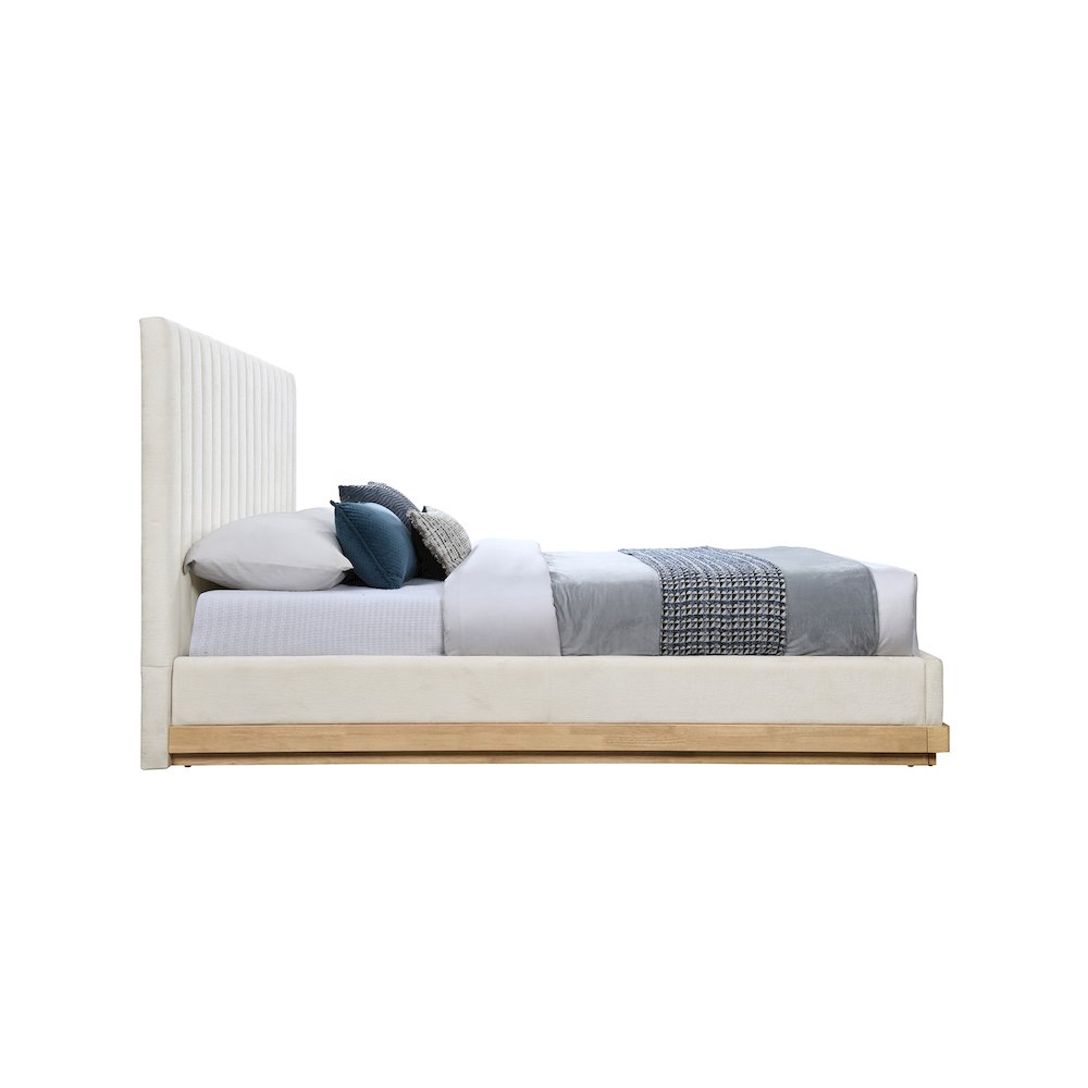 Emmet Cream Chenille Fabric Queen Bed