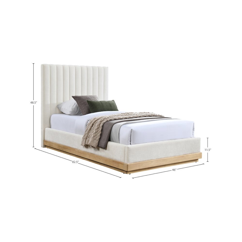 Emmet Cream Chenille Fabric Twin Bed
