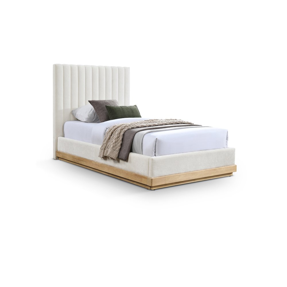 Emmet Cream Chenille Fabric Twin Bed