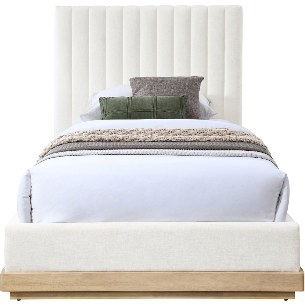 Emmet Cream Chenille Fabric Twin Bed