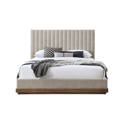 Emmet Beige Chenille Fabric King Bed