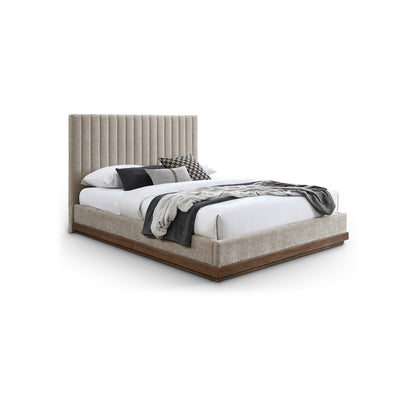 Emmet Beige Chenille Fabric Queen Bed
