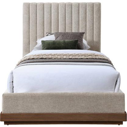 Emmet Beige Chenille Fabric Twin Bed