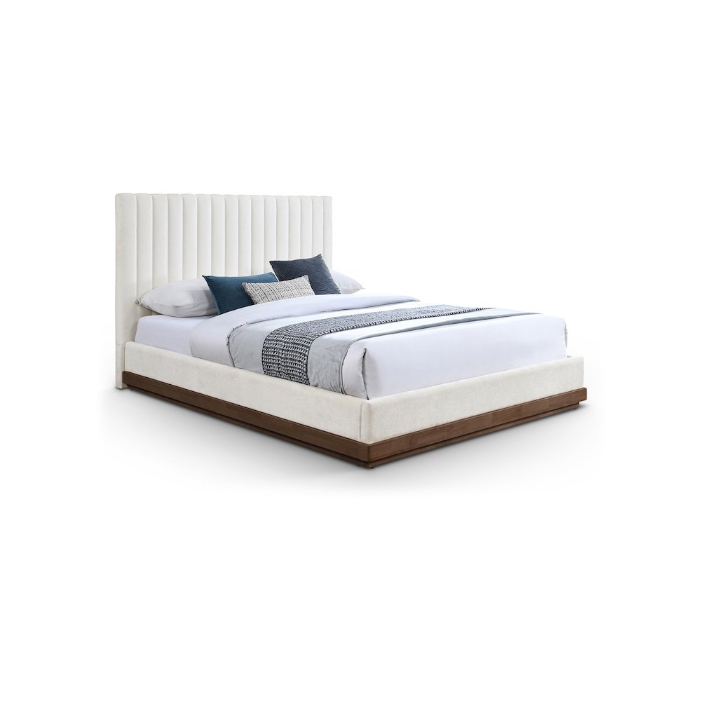 Emmet Cream Chenille Fabric King Bed