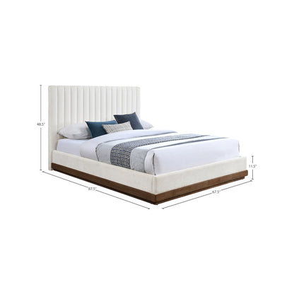 Emmet Cream Chenille Fabric Queen Bed