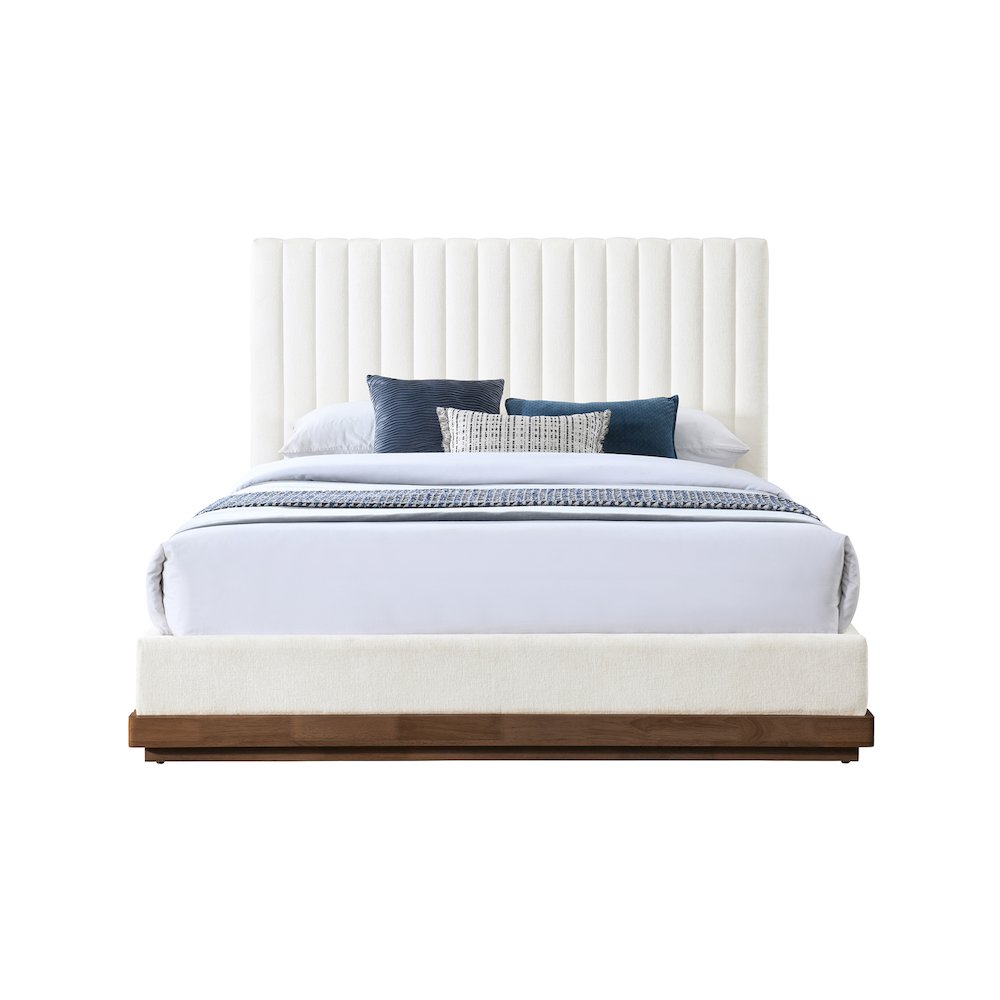 Emmet Cream Chenille Fabric Queen Bed