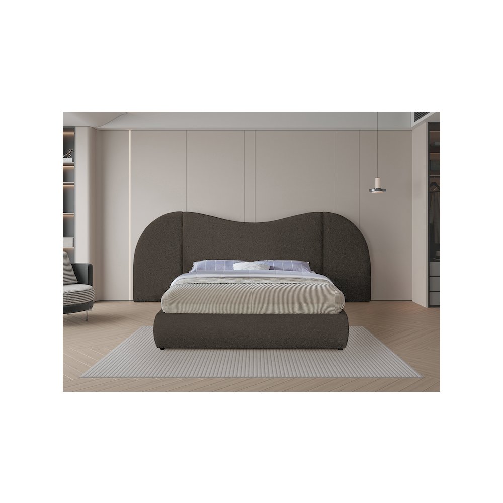 Everest Brown Boucle Fabric Queen Bed