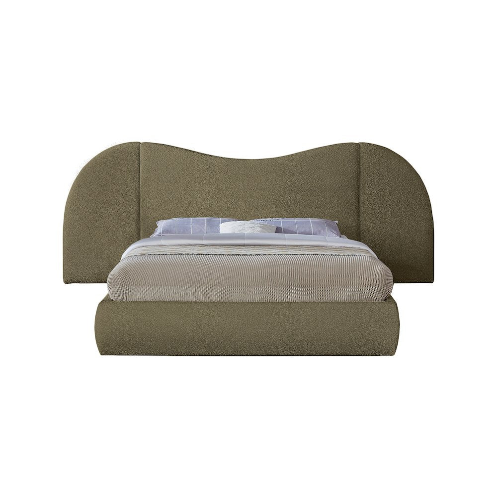 Everest Olive Green Boucle Fabric King Bed