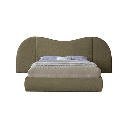 Everest Olive Green Boucle Fabric King Bed