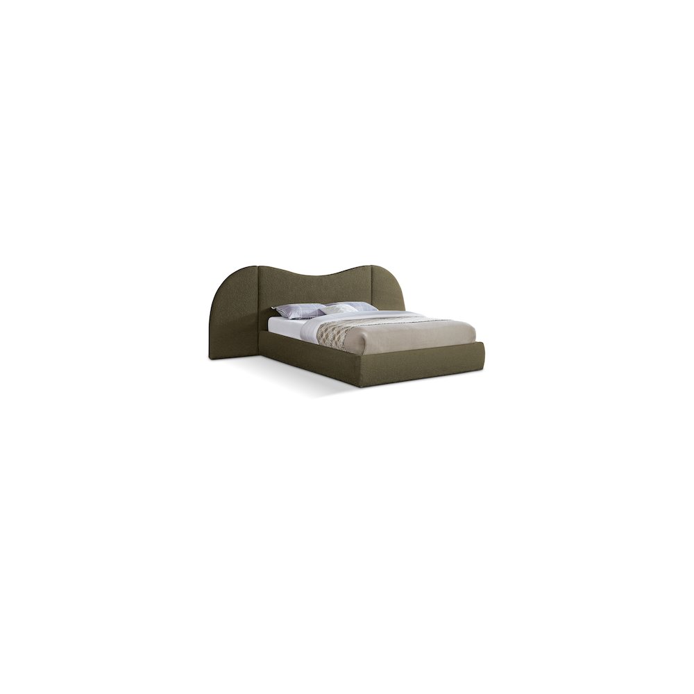 Everest Olive Green Boucle Fabric Queen Bed