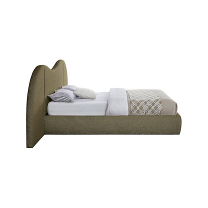 Everest Olive Green Boucle Fabric Queen Bed