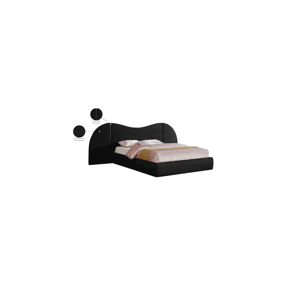 Everest Black Linen Textured Fabric Queen Bed