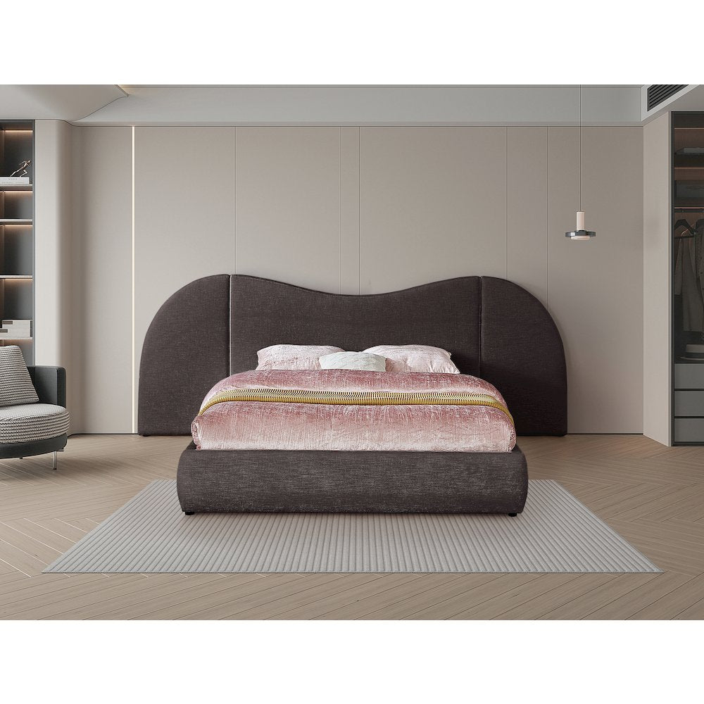 Everest Brown Linen Textured Fabric King Bed