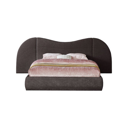 Everest Brown Linen Textured Fabric Queen Bed