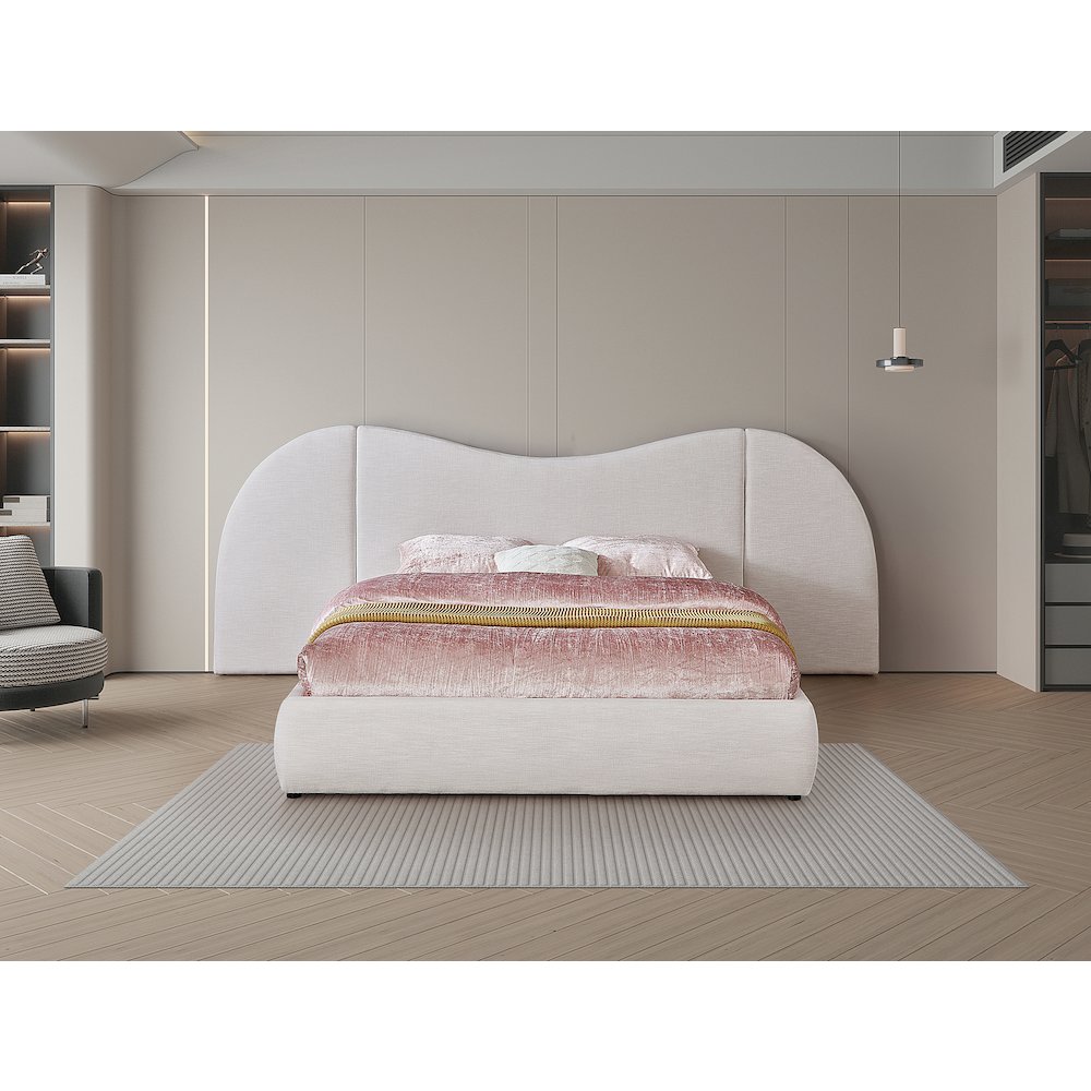 Everest Cream Linen Textured Fabric Queen Bed
