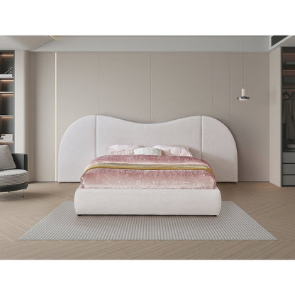 Everest Cream Linen Textured Fabric Queen Bed