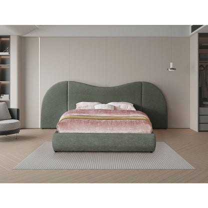 Everest Olive Green Linen Textured Fabric King Bed
