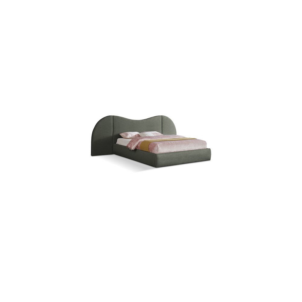 Everest Olive Green Linen Textured Fabric Queen Bed
