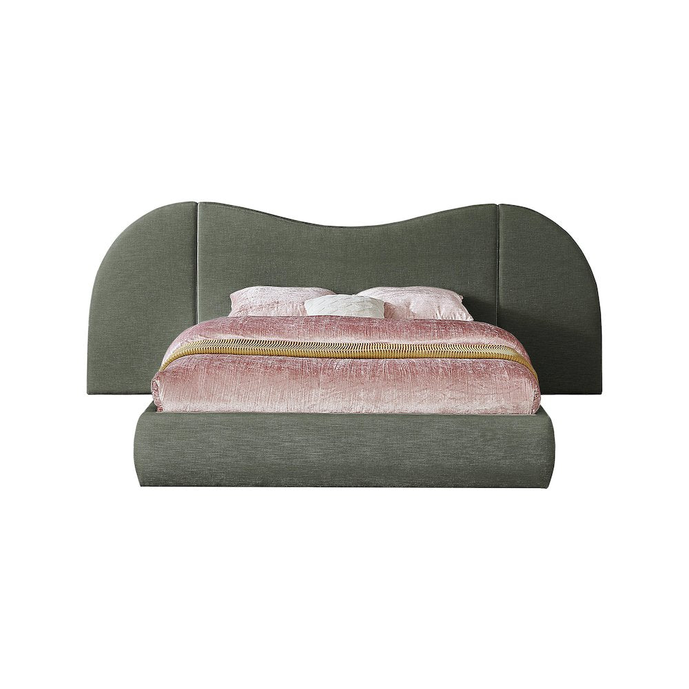 Everest Olive Green Linen Textured Fabric Queen Bed