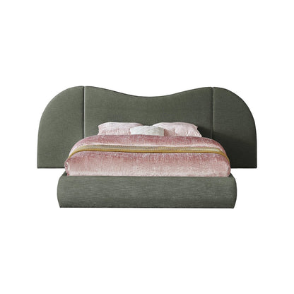 Everest Olive Green Linen Textured Fabric Queen Bed