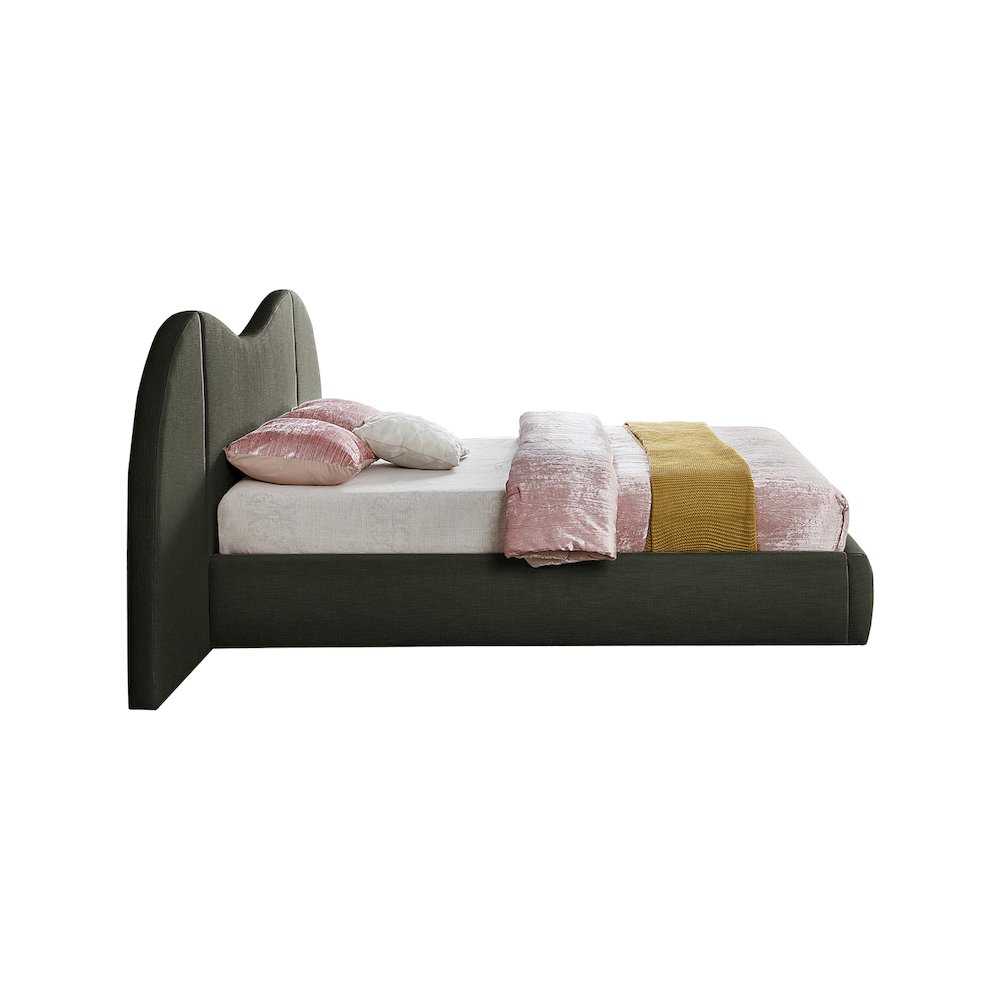 Everest Olive Green Linen Textured Fabric Queen Bed