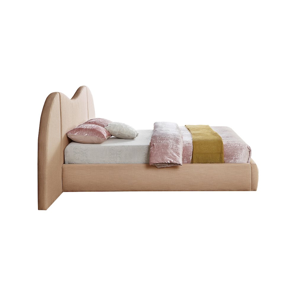 Everest Tan Linen Textured Fabric Queen Bed