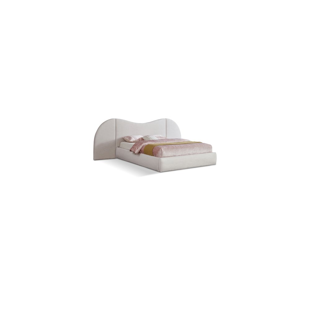 Everest White Linen Textured Fabric King Bed