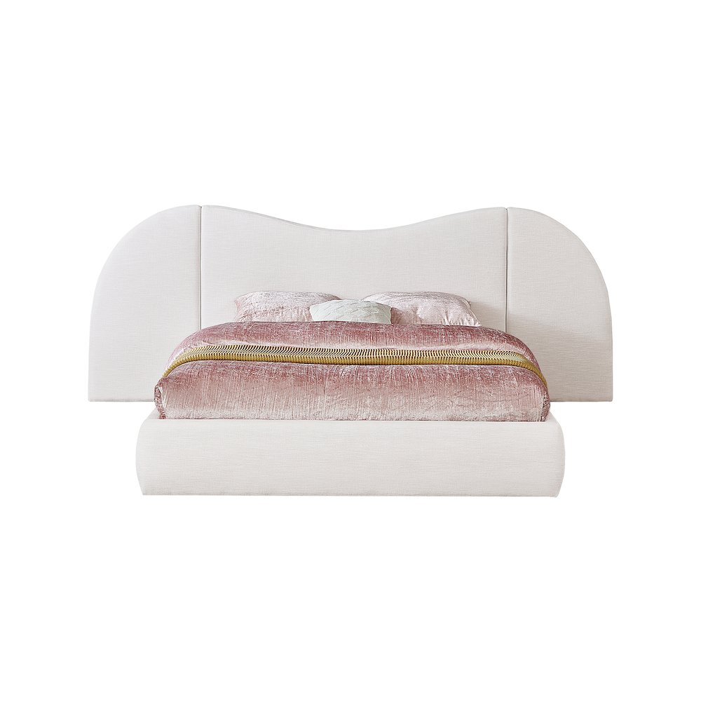 Everest White Linen Textured Fabric King Bed