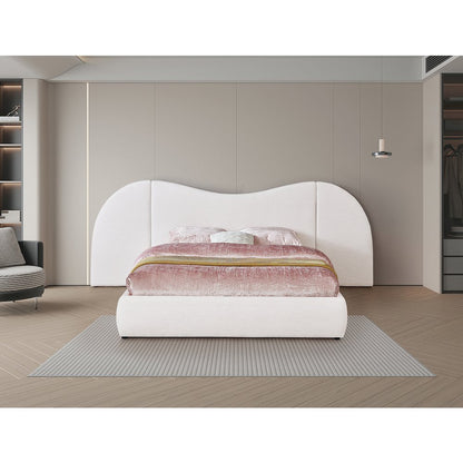 Everest White Linen Textured Fabric King Bed