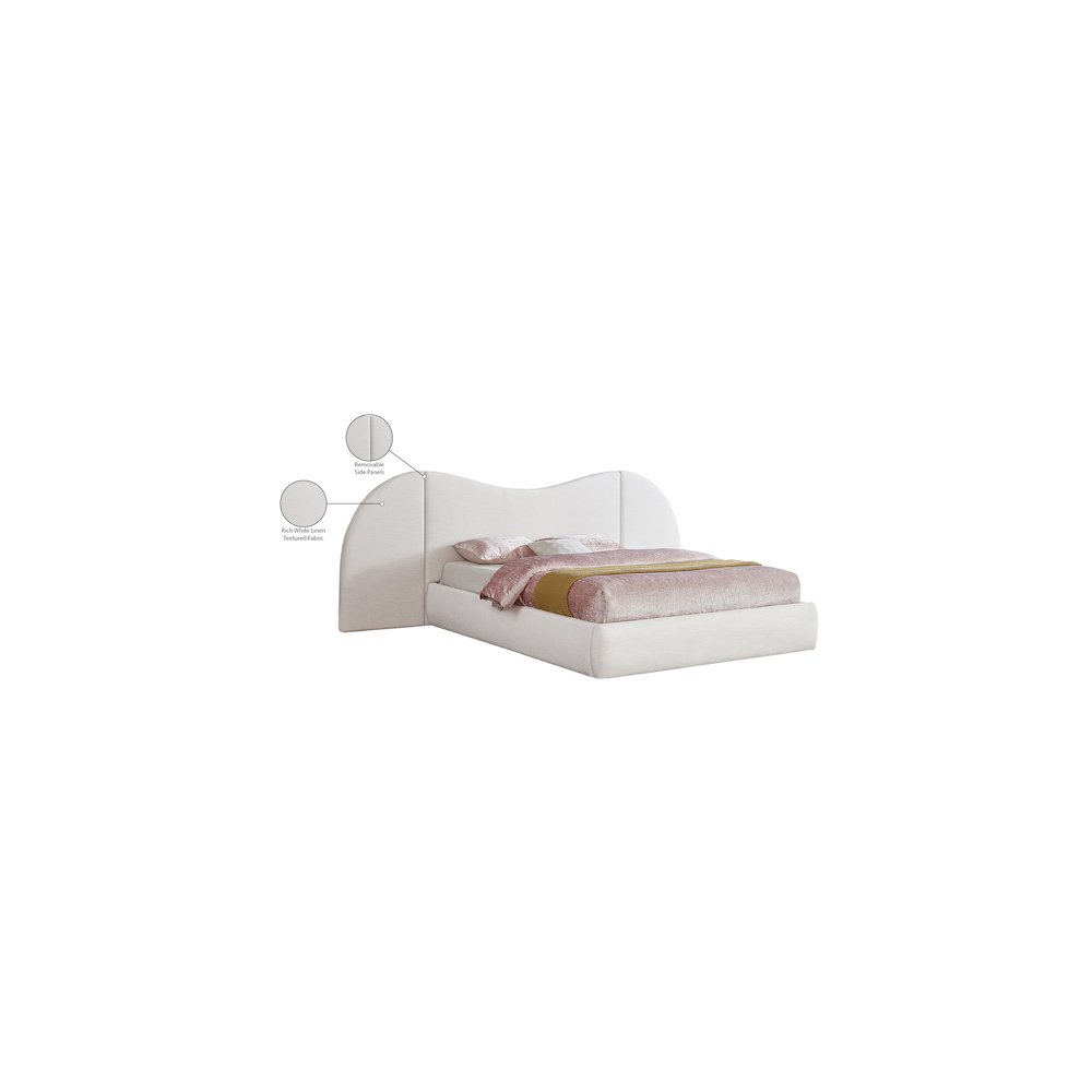 Everest White Linen Textured Fabric Queen Bed