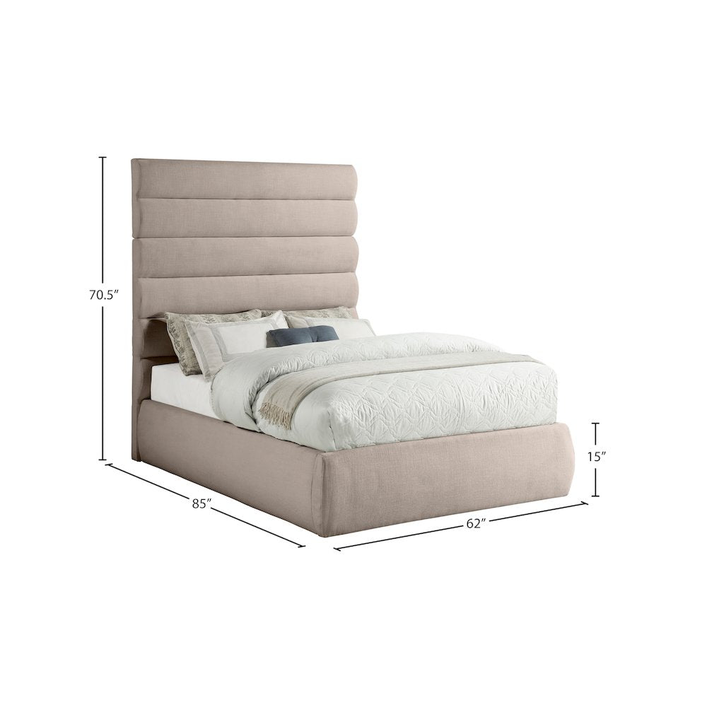 Adam Beige Linen Textured Fabric Full Bed