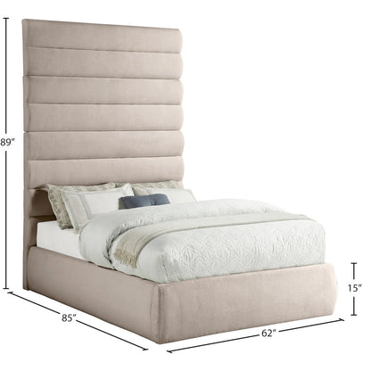 Adam Beige Linen Textured Fabric Full Bed