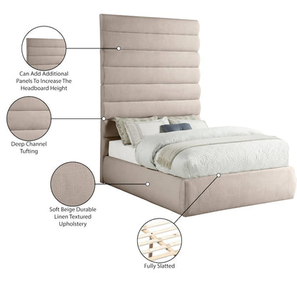 Adam Beige Linen Textured Fabric Full Bed