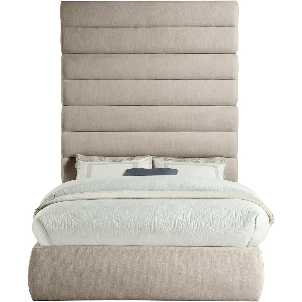 Adam Beige Linen Textured Fabric Full Bed