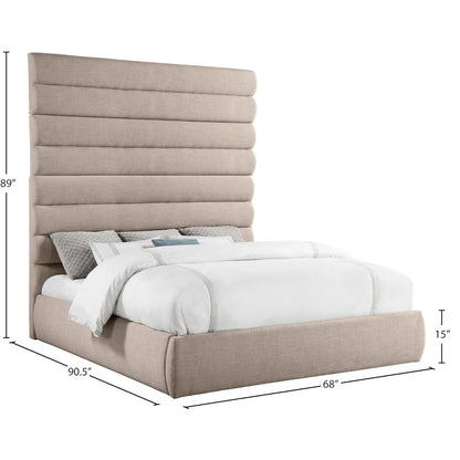 Adam Beige Linen Textured Fabric King Bed