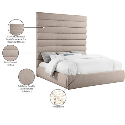 Adam Beige Linen Textured Fabric King Bed