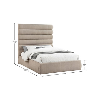 Adam Beige Linen Textured Fabric Queen Bed