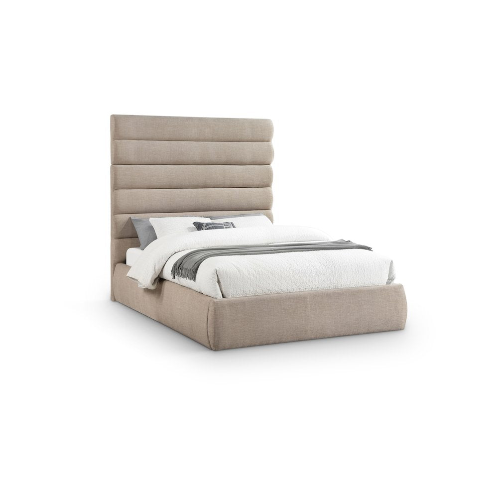 Adam Beige Linen Textured Fabric Queen Bed